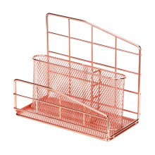 Comix Metal Wire 2 Compartment Mail and Stationary Table Top Organizer with Pen Holder and Storage Baskets